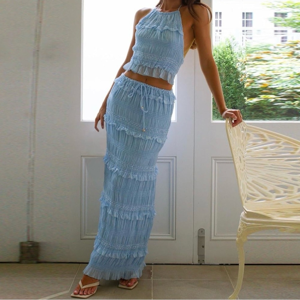 Light Blue Maxi Skirt - Smocked Tiered Maxi